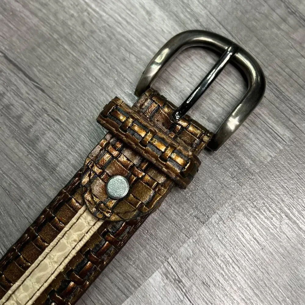 GENUINE Leather Neutral Tone Brown Tan Textured Belt Medium